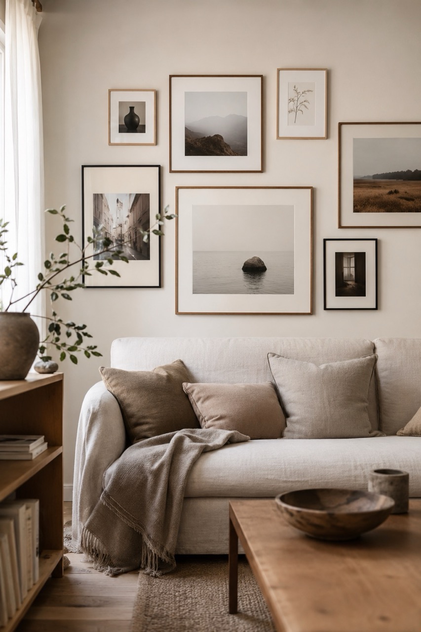 wanddeko-selber-machen-bilderwand-wohnzimmer